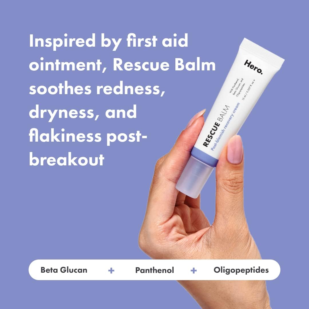 Hero Cosmetics Rescue Balm - Post-Blemish Recovery Cream (15ml) Replenish and Soothe Dry Skin After a Pimple Pops, Vegan-Friendly Formula