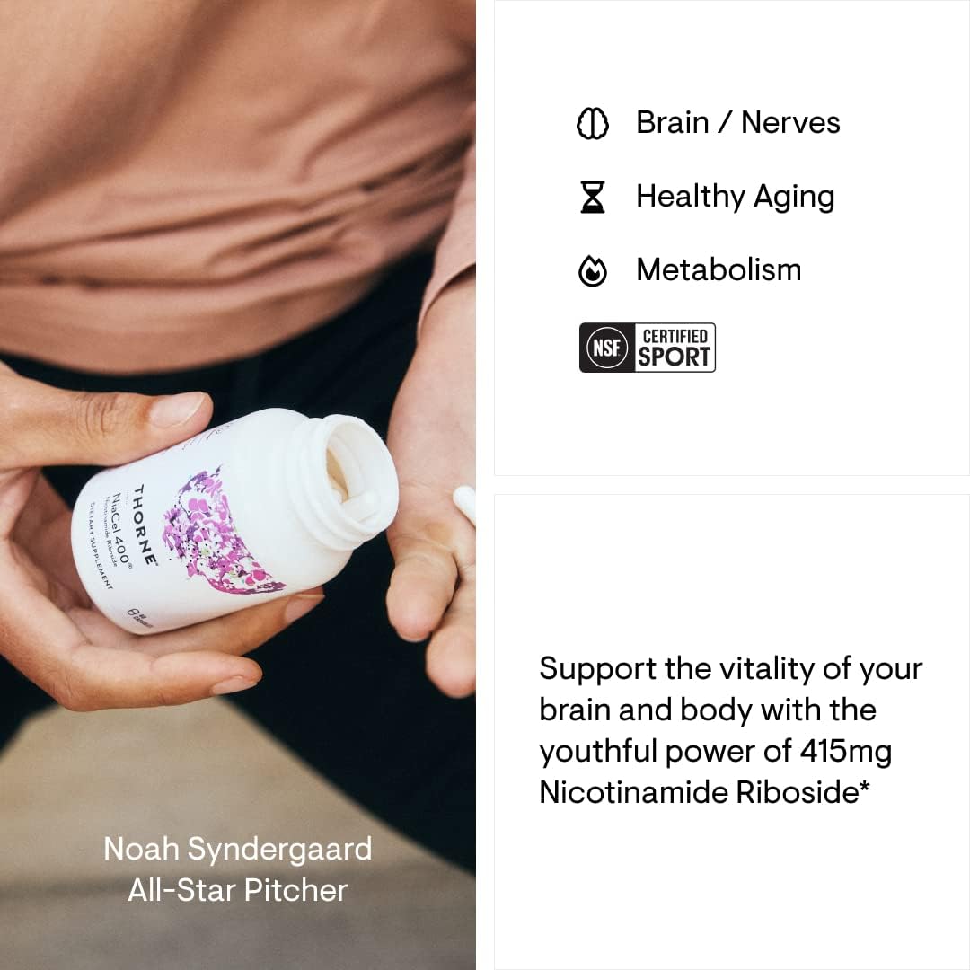 Thorne Research - NiaCel 400 - Supports Healthy Aging with Betaine Anhydrous and Nicotinamide Riboside - 60 Capsules - 400 mg (2 Months 1 Bottle)