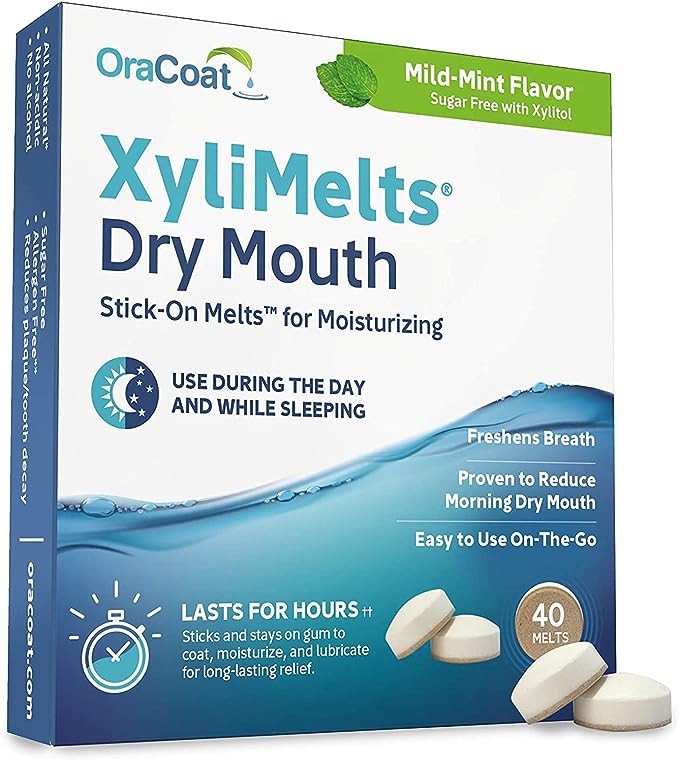 OraCoat XyliMelts for Dry Mouth, Stick-on Melts for Moisturizing,Fresh Breath Gluten Free, Mild-Mint Flavour