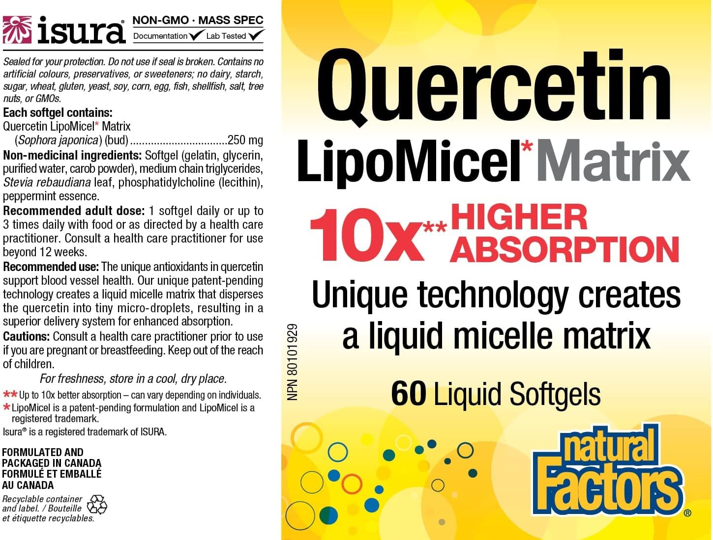 Natural Factors Quercetin Lipomicel Matrix 60 Capsules