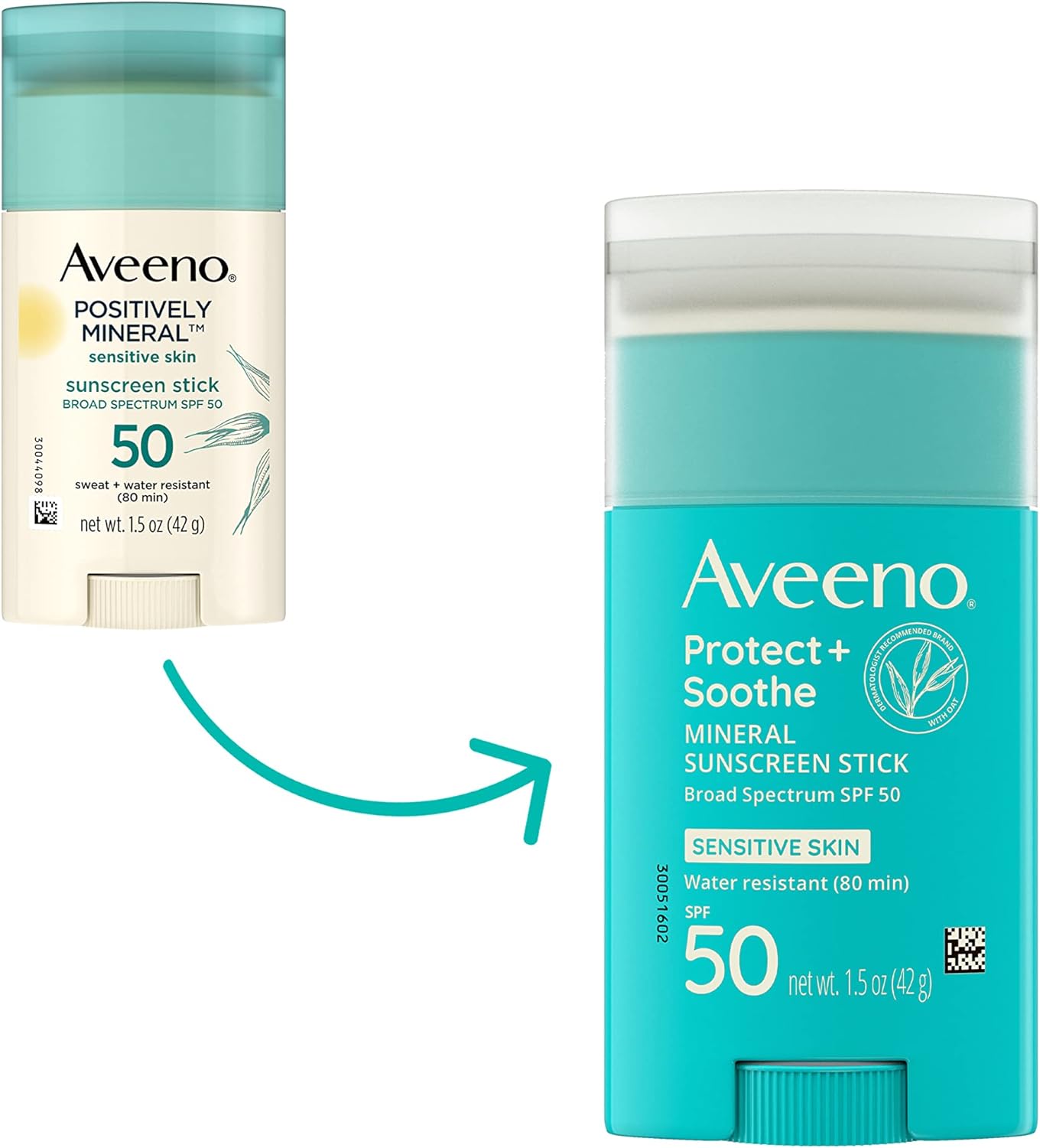 Aveeno Protect + Soothe Mineral Sunscreen Stick for Sensitive Skin with Broad Spectrum SPF 50, Water-Resistant Face & Body Sunscreen with Zinc Oxide & Oat, Fragrance-Free, Travel Size, 1.5 oz