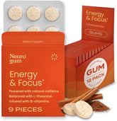 NeuroGum, Energy & Focus, Cinnamon, 12 Packs, 9 Pieces Each (108 Pieces)