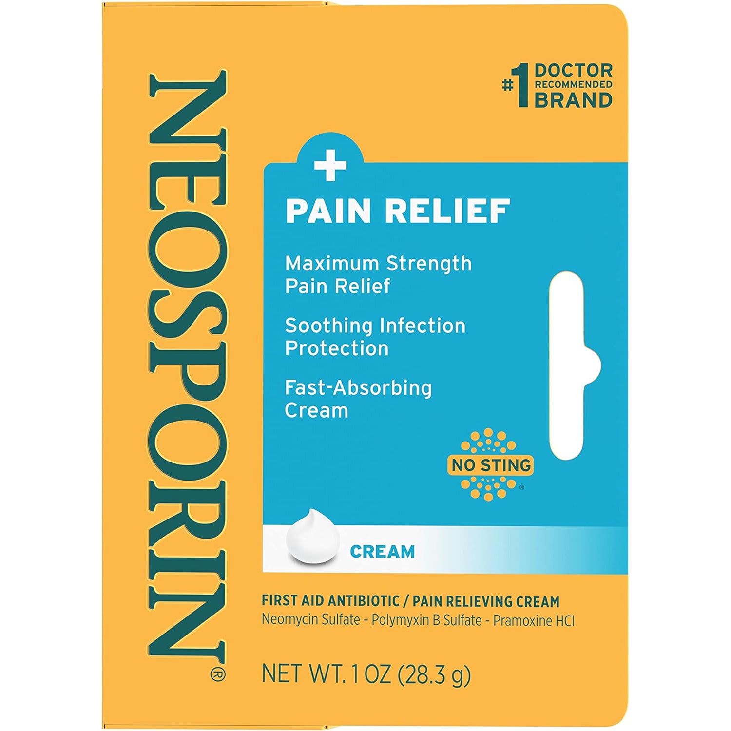 Neosporin First Aid Antibiotic Cream Maximum Strength Pain Relief, 1-Ounce