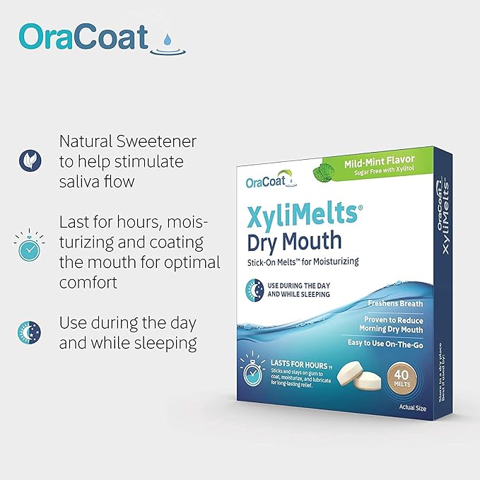 OraCoat XyliMelts for Dry Mouth, Stick-on Melts for Moisturizing,Fresh Breath Gluten Free, Mild-Mint Flavour