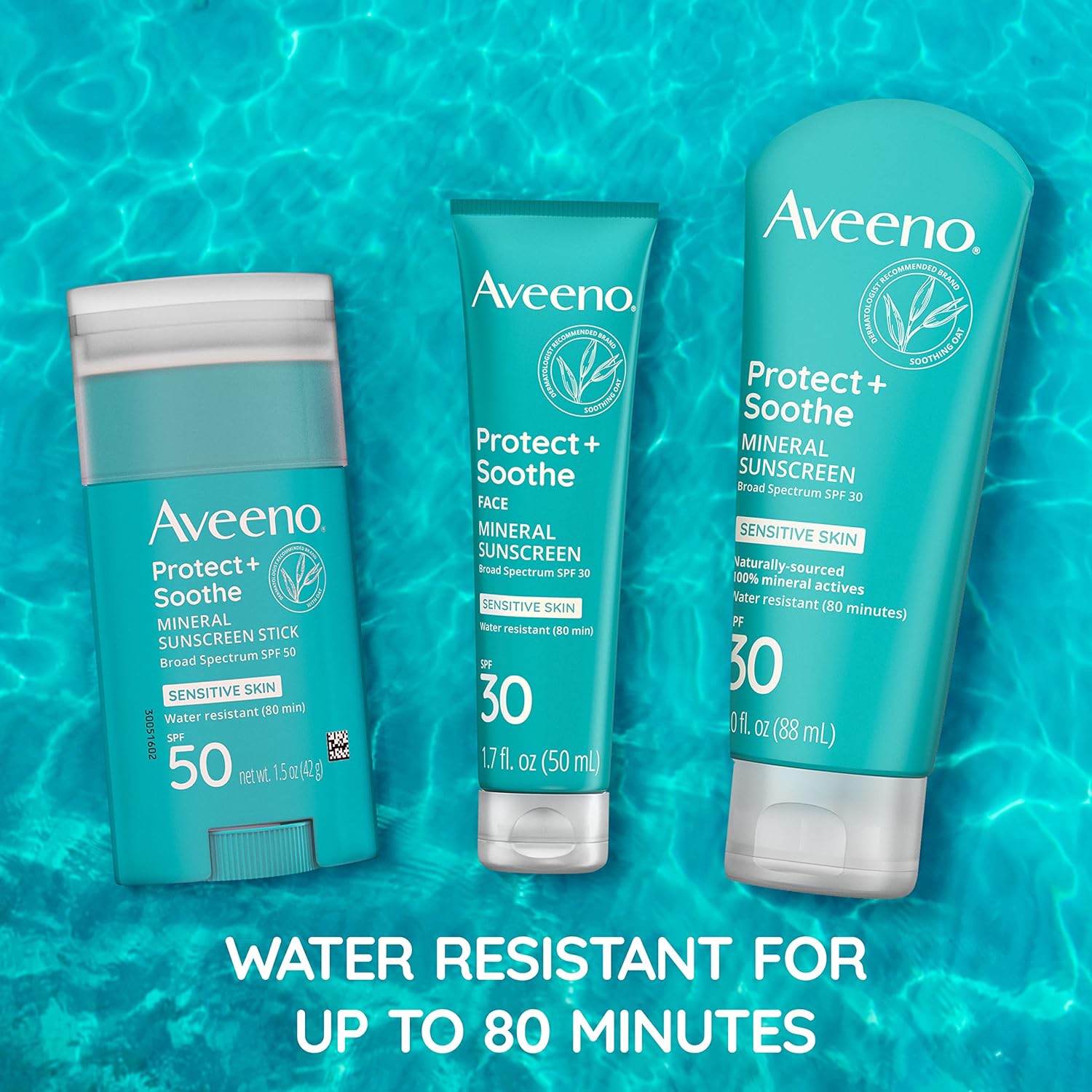 Aveeno Protect + Soothe Mineral Sunscreen Stick for Sensitive Skin with Broad Spectrum SPF 50, Water-Resistant Face & Body Sunscreen with Zinc Oxide & Oat, Fragrance-Free, Travel Size, 1.5 oz