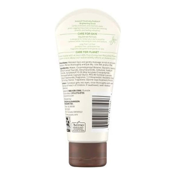 Aveeno Positively Radiant Skin Brightening Exfoliating Daily Facial Scrub with Moisture-Rich Soy Extract, Jojoba & Castor Oils, Soap-Free, Hypoallergenic & Non-Comedogenic Face Cleanser, 60ml