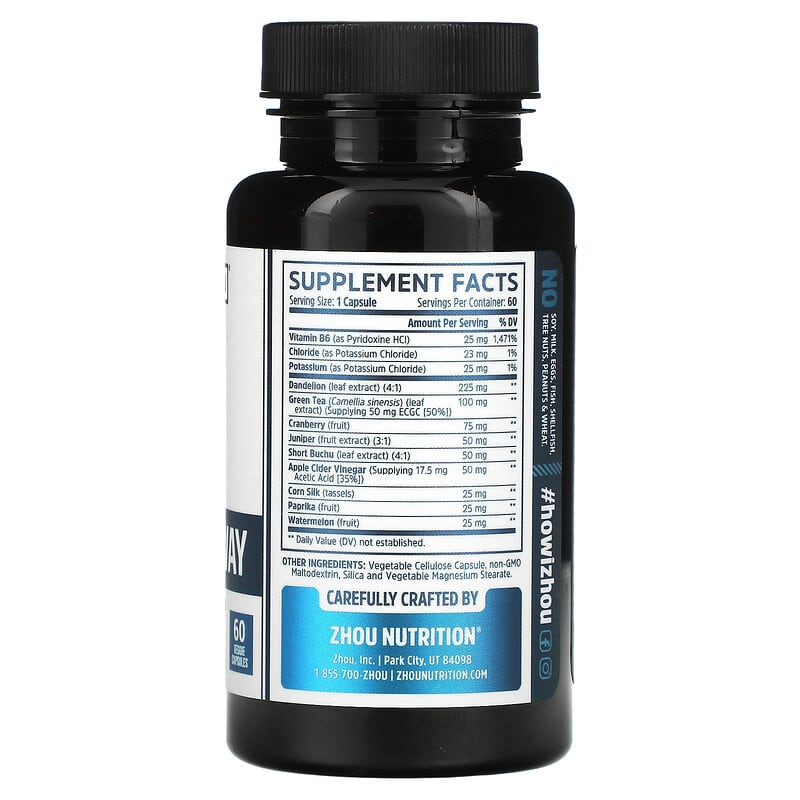 Zhou Nutrition Water Away with Dandelion & Potassium 60 Veggie Capsules