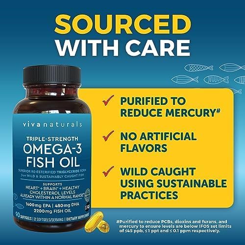 Viva Naturals Fish Oil Supplement, 90 Capsules - Highly Concentrated Fish Oil, 2,200mg Fish OilServing (1400mg of EPA & 480 mg of DHA)