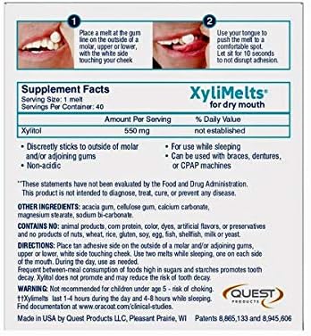 OraCoat XyliMelts for Dry Mouth, Stick-on Melts for Moisturizing,Fresh Breath Gluten Free, Mild-Mint Flavour