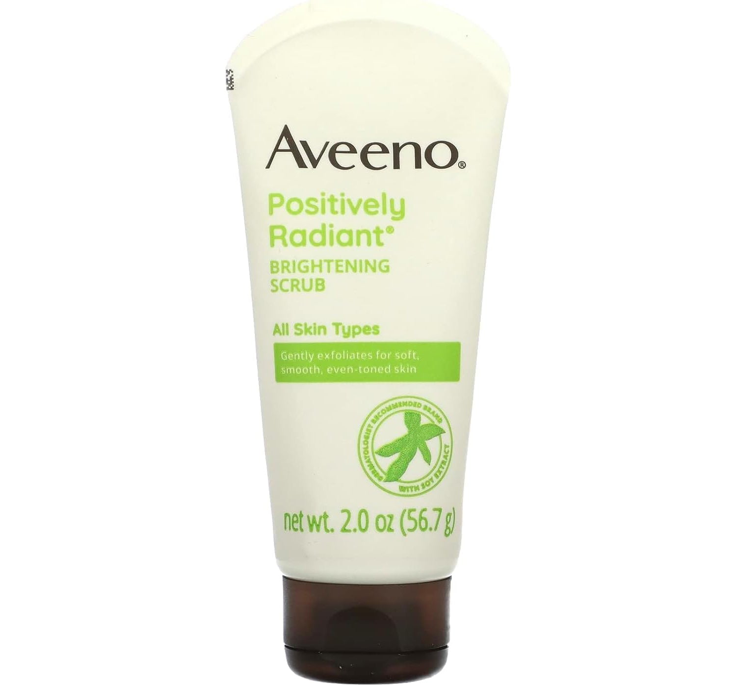 Aveeno Positively Radiant Skin Brightening Exfoliating Daily Facial Scrub with Moisture-Rich Soy Extract, Jojoba & Castor Oils, Soap-Free, Hypoallergenic & Non-Comedogenic Face Cleanser, 60ml