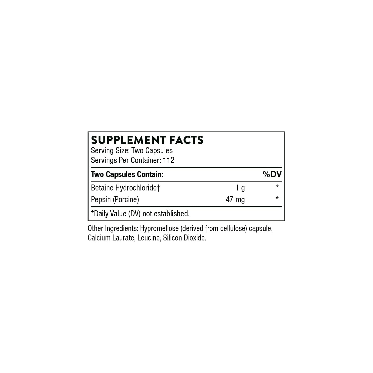 Thorne Research - Betaine HCL & Pepsin - Digestive Enzymes for Protein Breakdown and Absorption - 225 Capsules