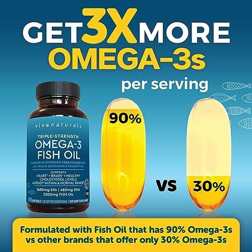 Viva Naturals Fish Oil Supplement, 90 Capsules - Highly Concentrated Fish Oil, 2,200mg Fish OilServing (1400mg of EPA & 480 mg of DHA)