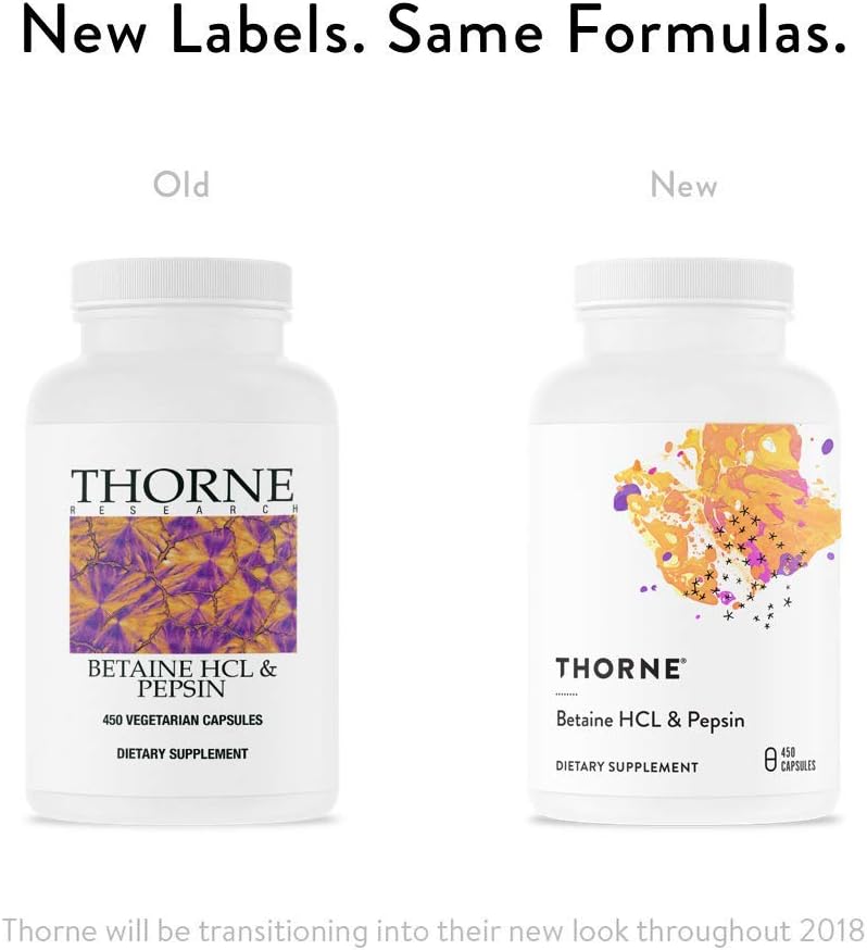 Thorne Research - Betaine HCL & Pepsin - Digestive Enzymes for Protein Breakdown and Absorption - 450 Capsules