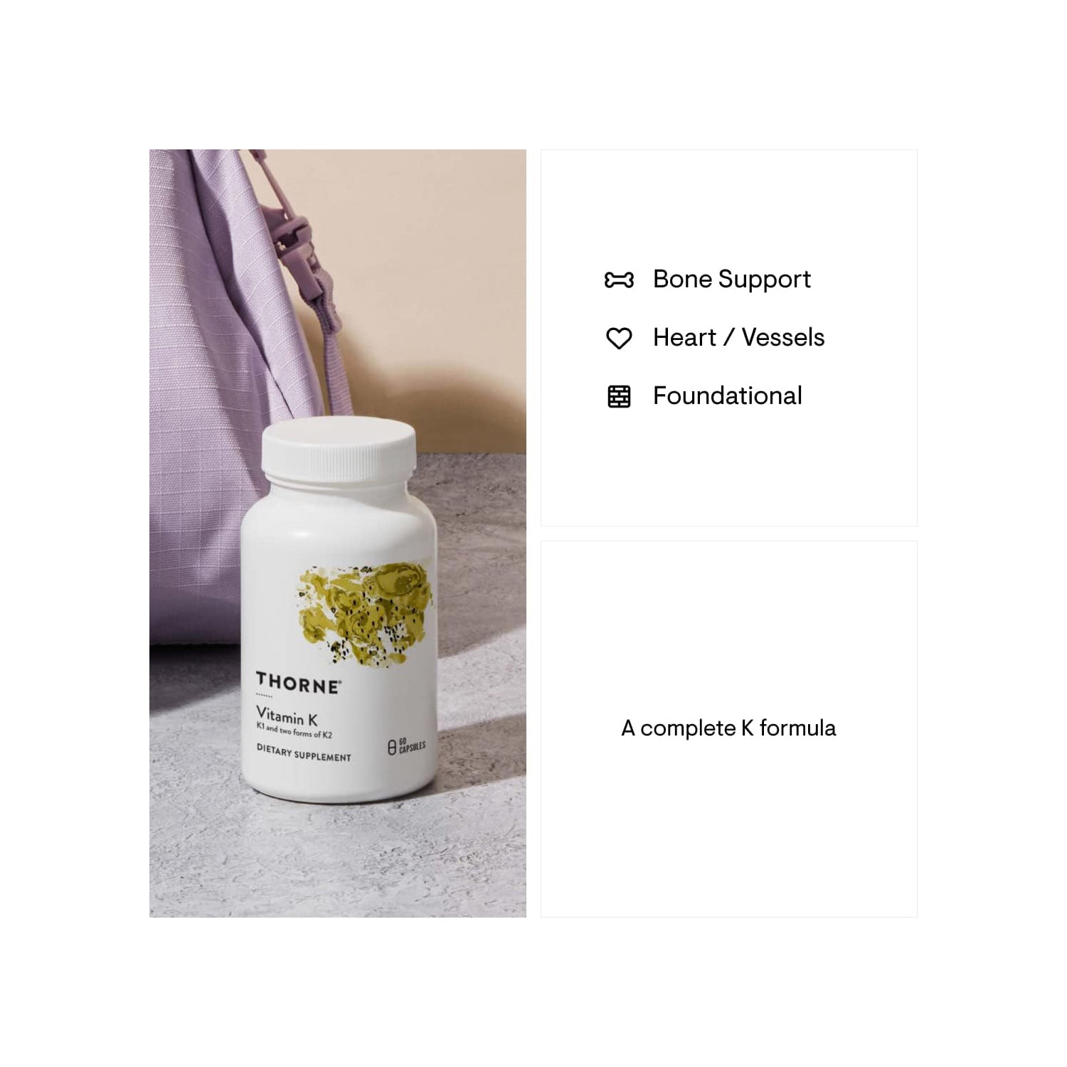 Thorne Research - 3-K Complete - Vitamins K1 and K2 for Heart and Bone Support - 60 Capsules