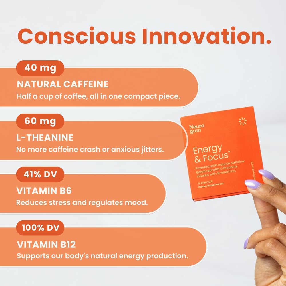 NeuroGum, Energy & Focus, Cinnamon, 6 Packs, 9 Pieces Each (54 Pieces)