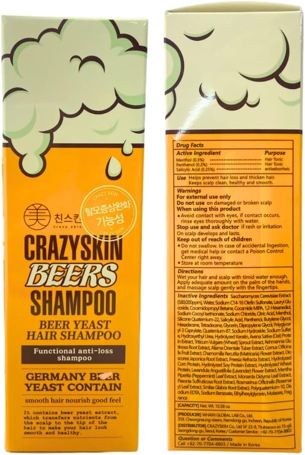 CRAZY SKIN BIOTIN shampoo for hair loss, Rich with Beer Yeast for Hair Regrowth and Thickening, thinning hair, Sulfate free,10.15 fl oz(300g)