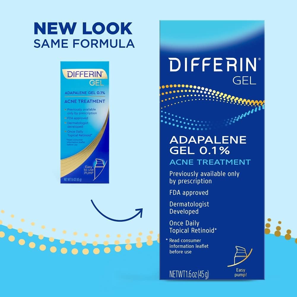 Acne Treatment Differin Gel, 90 Day Supply, Retinoid Treatment for Face with 0.1% Adapalene, Gentle Skin Care for Acne Prone Sensitive Skin, 45g Pump