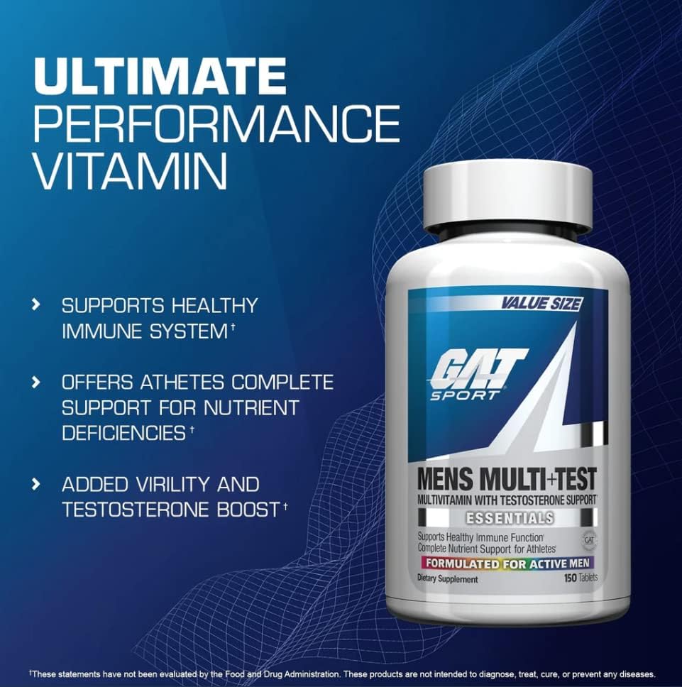 GAT Mens Multi + Test, Premium Multivitamin and Complete Testosterone Boosting Support with Tribulus Terristis, 60 Tablets30 Servings