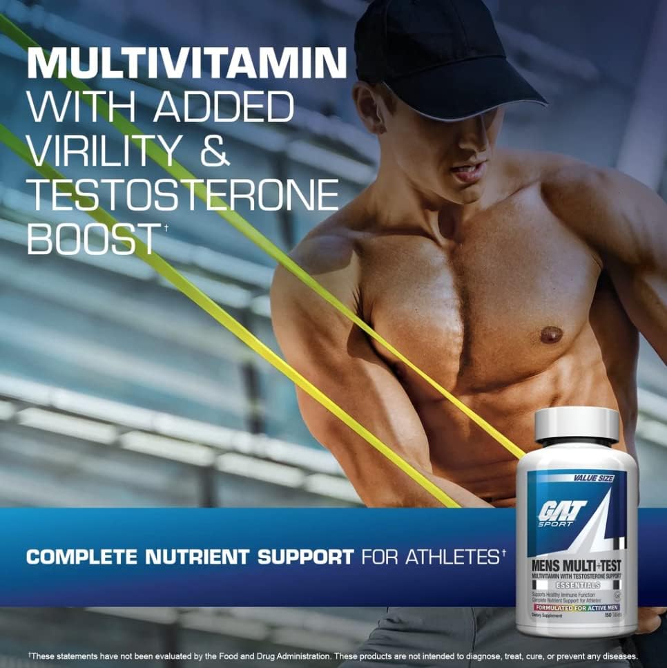 GAT Mens Multi + Test, Premium Multivitamin and Complete Testosterone Boosting Support with Tribulus Terristis, 60 Tablets30 Servings