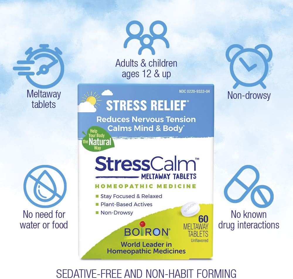 Boiron StressCalm for Relief of Stress, Anxiousness, Nervousness, Irritability, and Fatigue - 60 Count