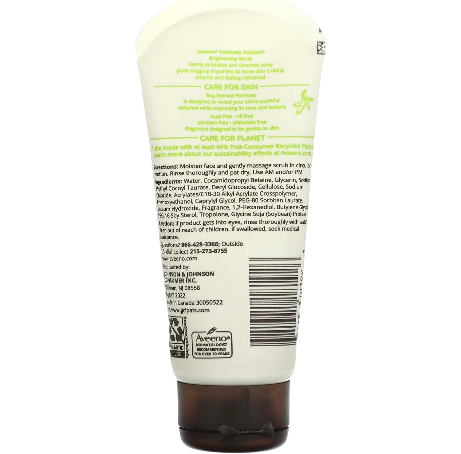 Aveeno Positively Radiant Skin Brightening Exfoliating Daily Facial Scrub with Moisture-Rich Soy Extract, Jojoba & Castor Oils, Soap-Free, Hypoallergenic & Non-Comedogenic Face Cleanser, 60ml