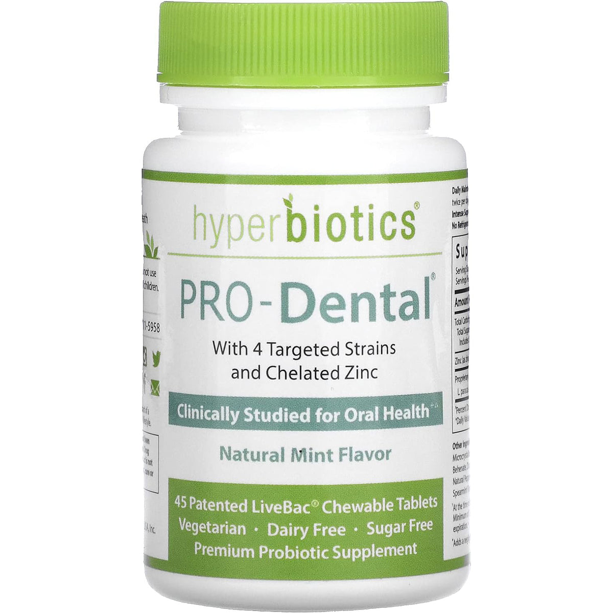 Hyperbiotics PRO-Dental Natural Mint Flavor 45 Chewable Tablets