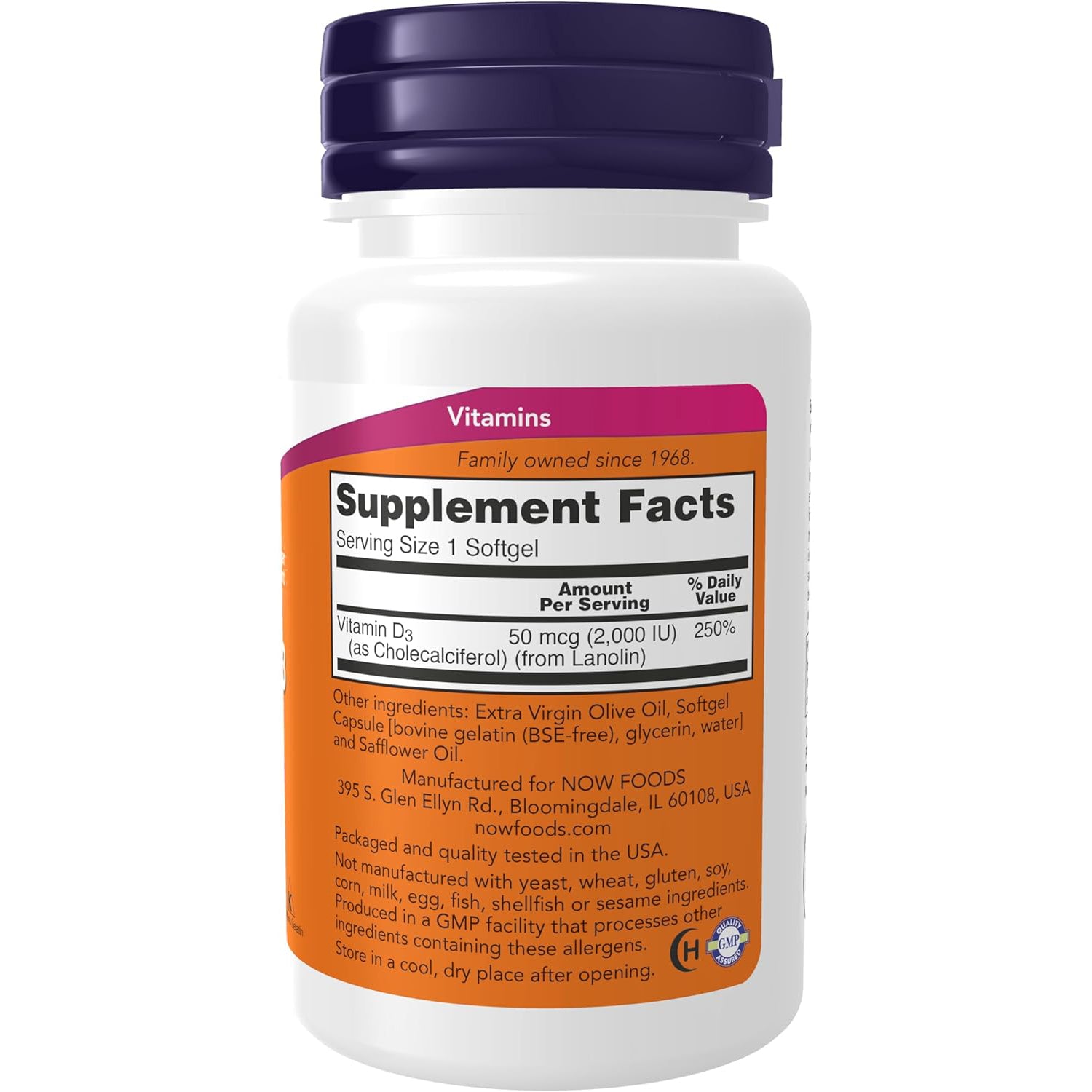 NOW Vitamin D-3, Structural Support 2000 I.U., 240 Softgels