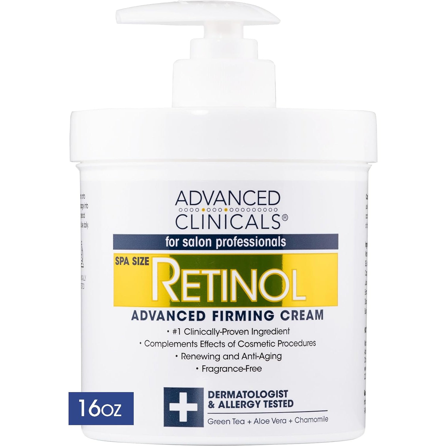 Advanced Clinicals Retinol Cream. Spa Size For Salon Professionals. Moisturizing Formula Penetrates Skin To Erase The Appearance Of Fine Lines & Wrinkles. Fragrance Free. 454g (16 Oz)