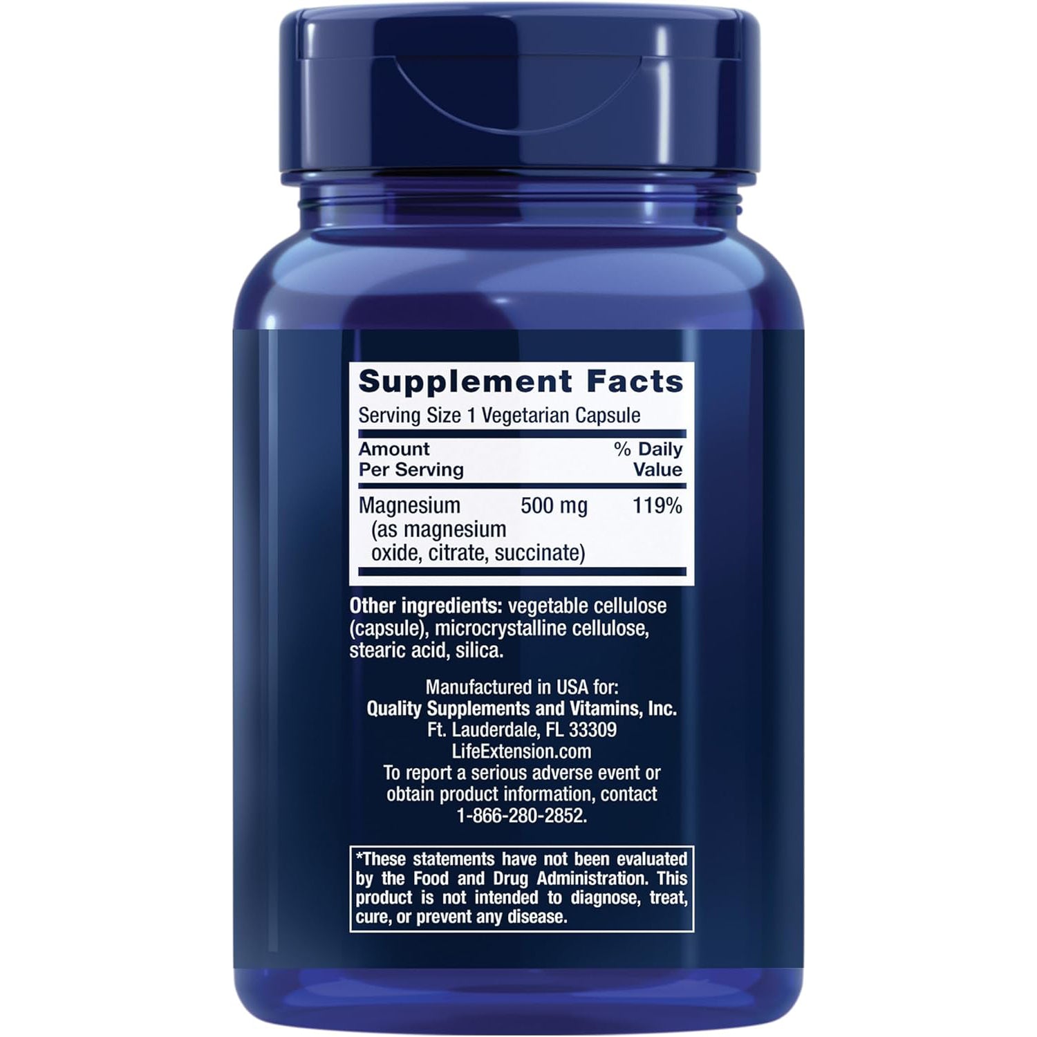 Life Extension Magnesium Caps 500 mg 100 Vegetarian Capsules