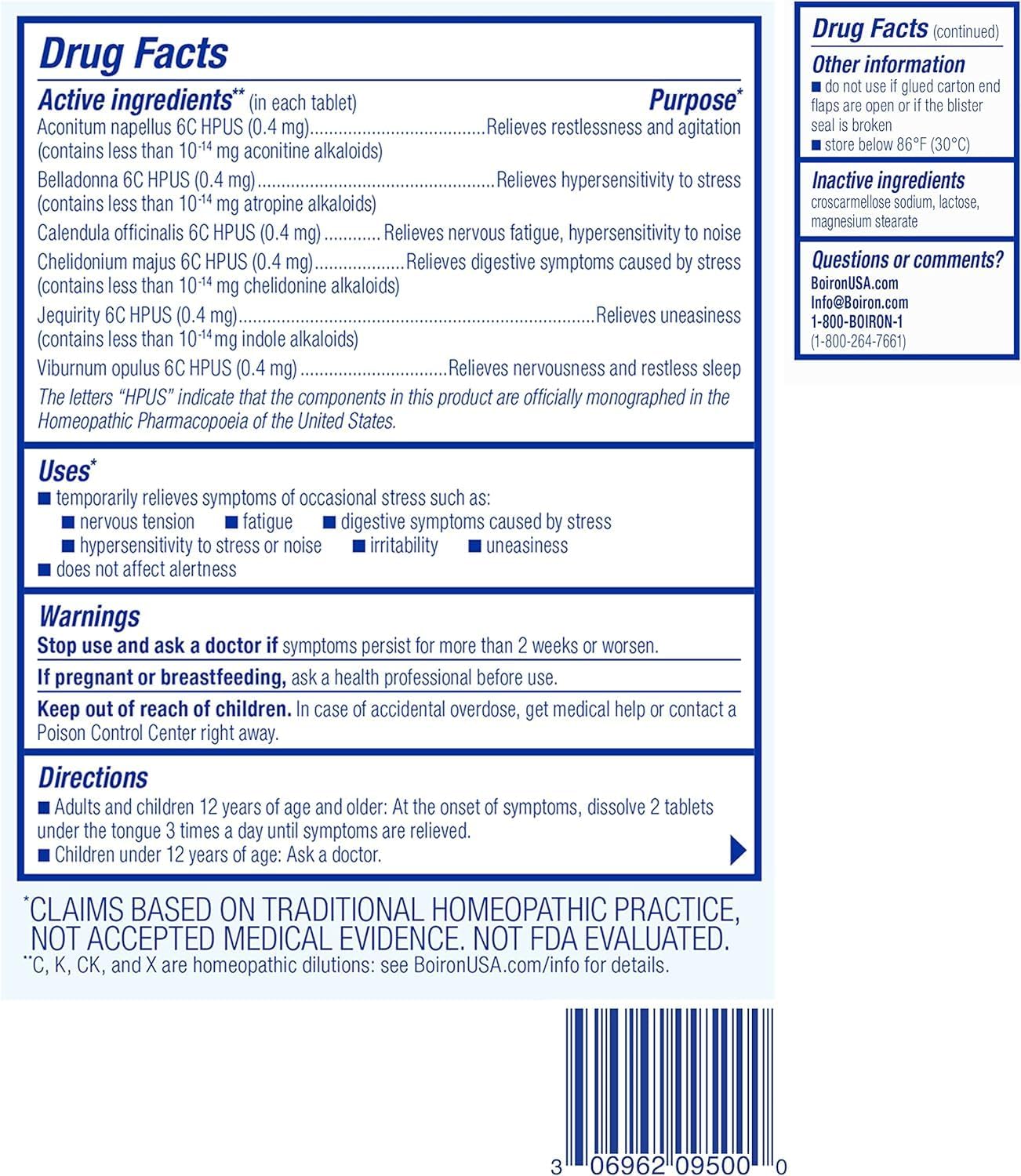 Boiron StressCalm for Relief of Stress, Anxiousness, Nervousness, Irritability, and Fatigue - 60 Count
