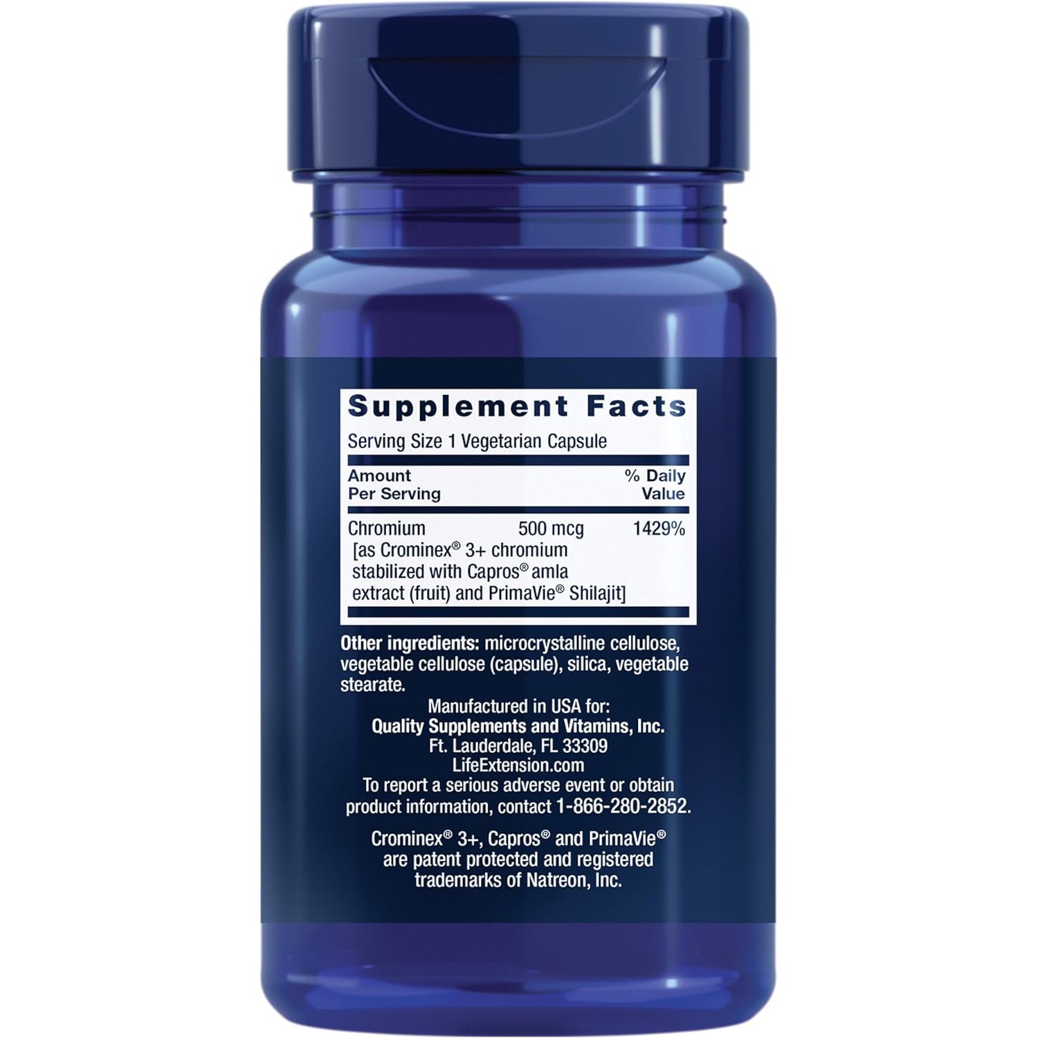 Life Extension Optimized Chromium with Crominex 3+ 500mcg Veg Cap, 60-Count