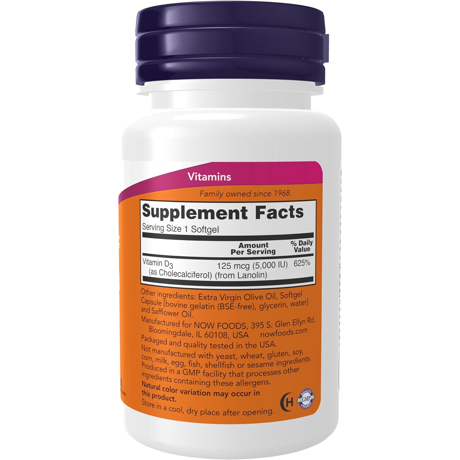 NOW Vitamin D-3 5,000 IU,240 Softgels