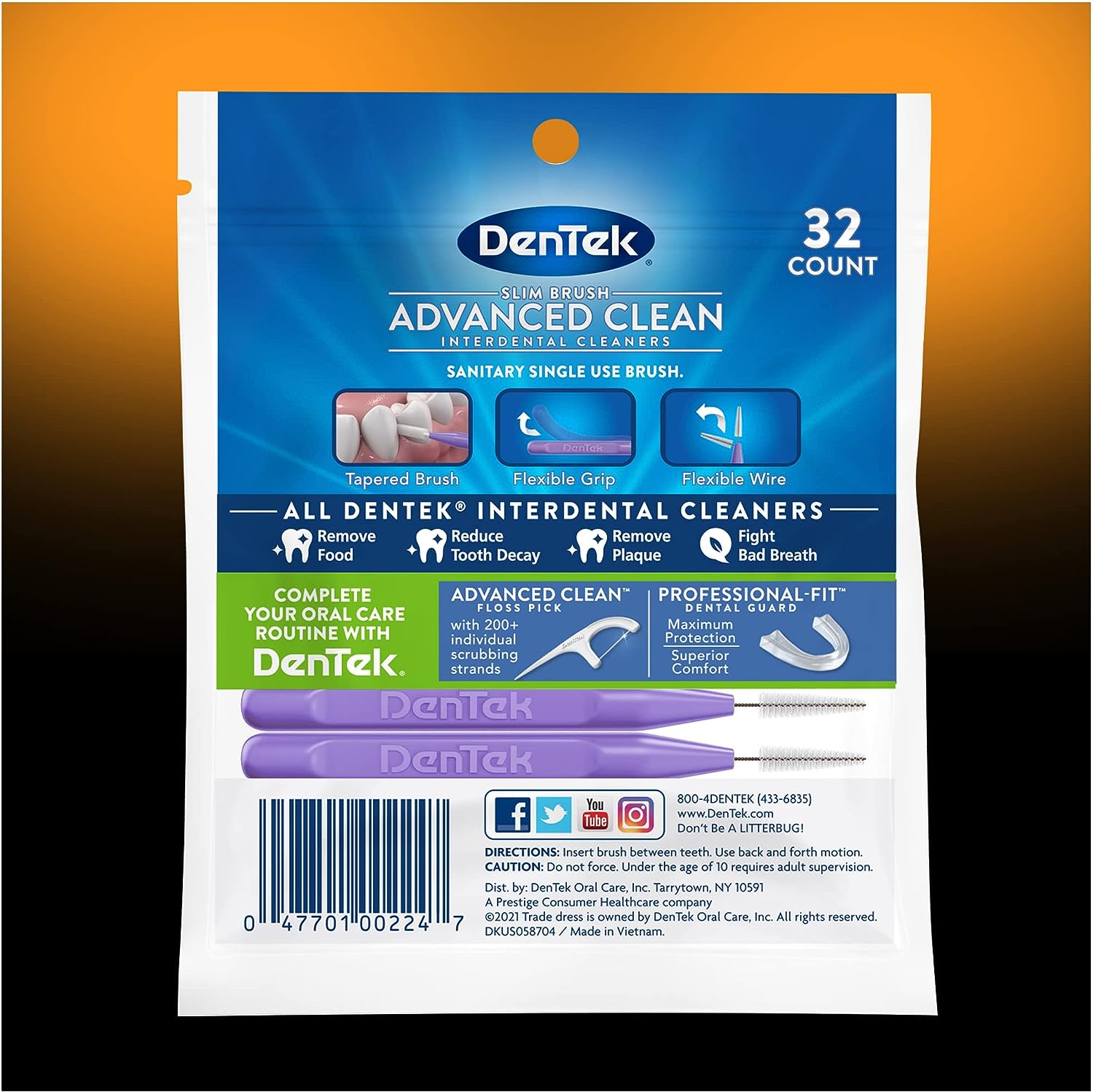 DenTek Slim Brush Interdental Cleaners  Brushes Between Teeth  Extra Tight Teeth  Mouthwash Blast Flavor  32 Count (packaging may vary)
