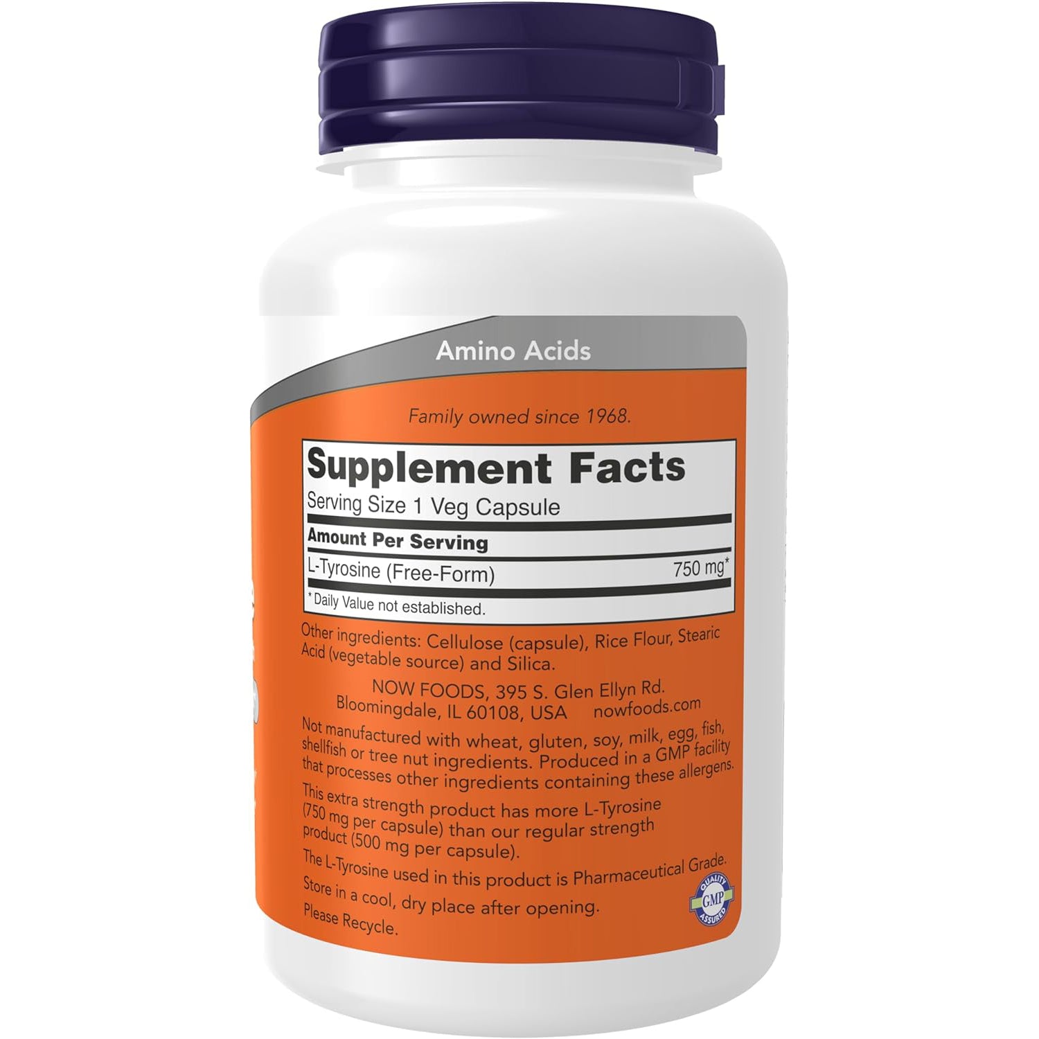 Now Foods L-Tyrosine 750 Milligrams, 90 Veg Capsules