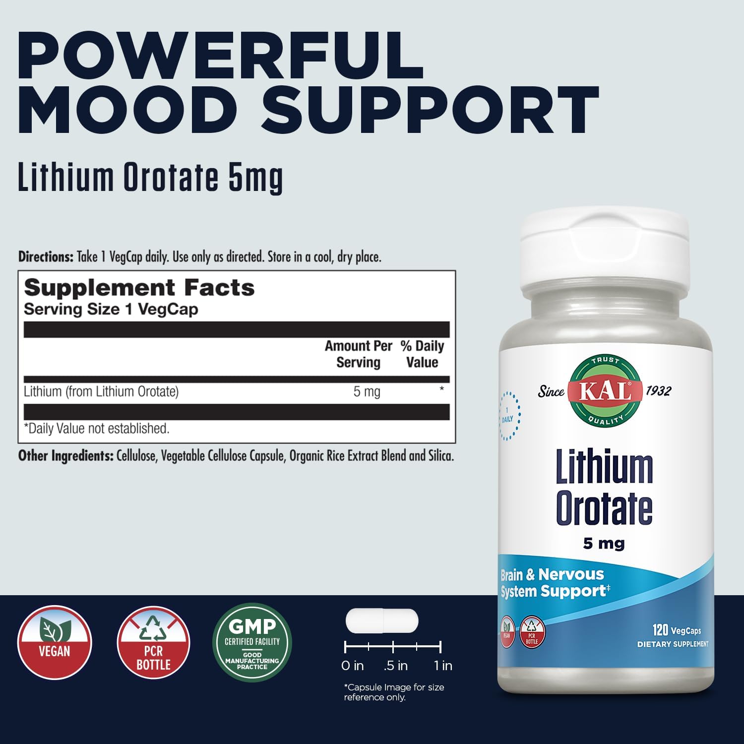 KAL Lithium Orotate 5 milligrams (120 Caps)