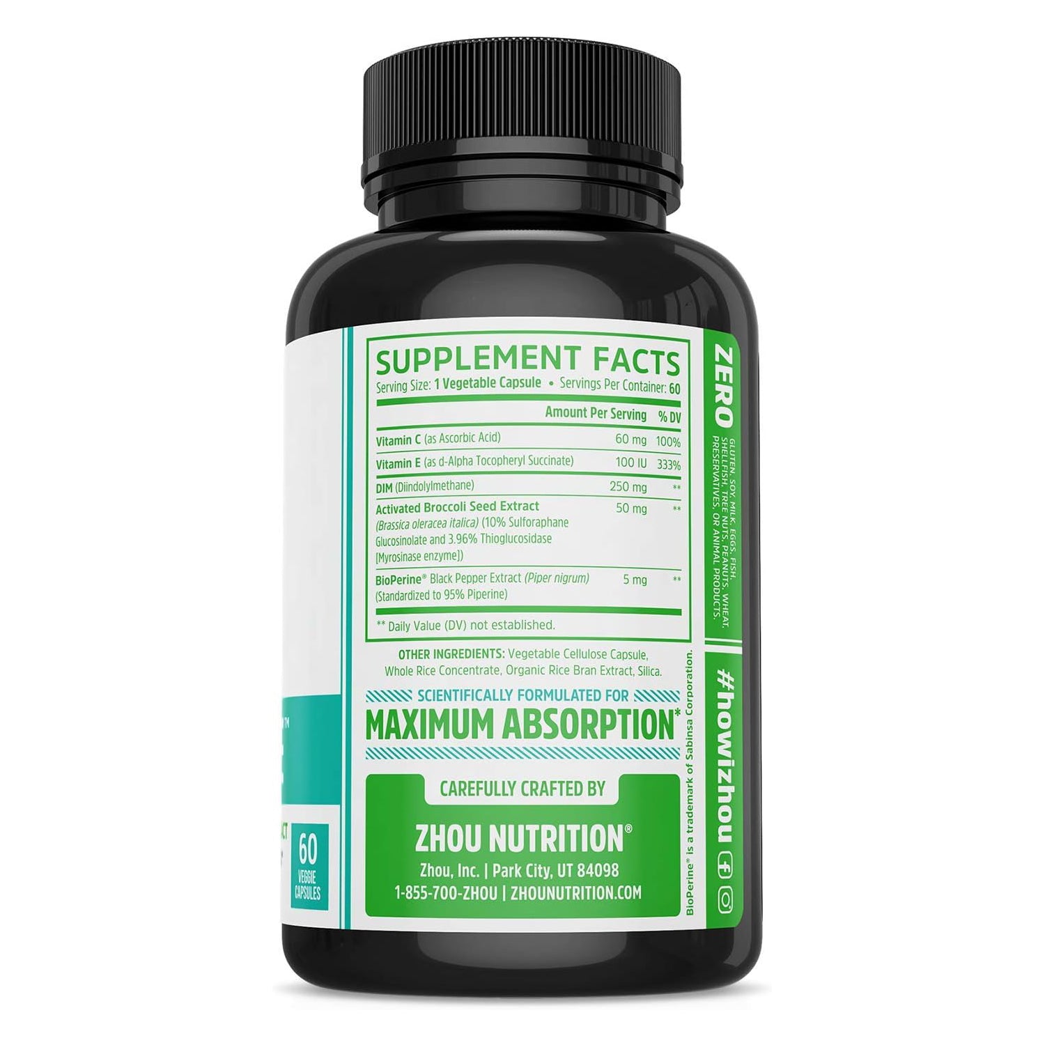 Zhou Nutrition DIM Active With Activated Broccoli Extract 60 Veggie Capsules