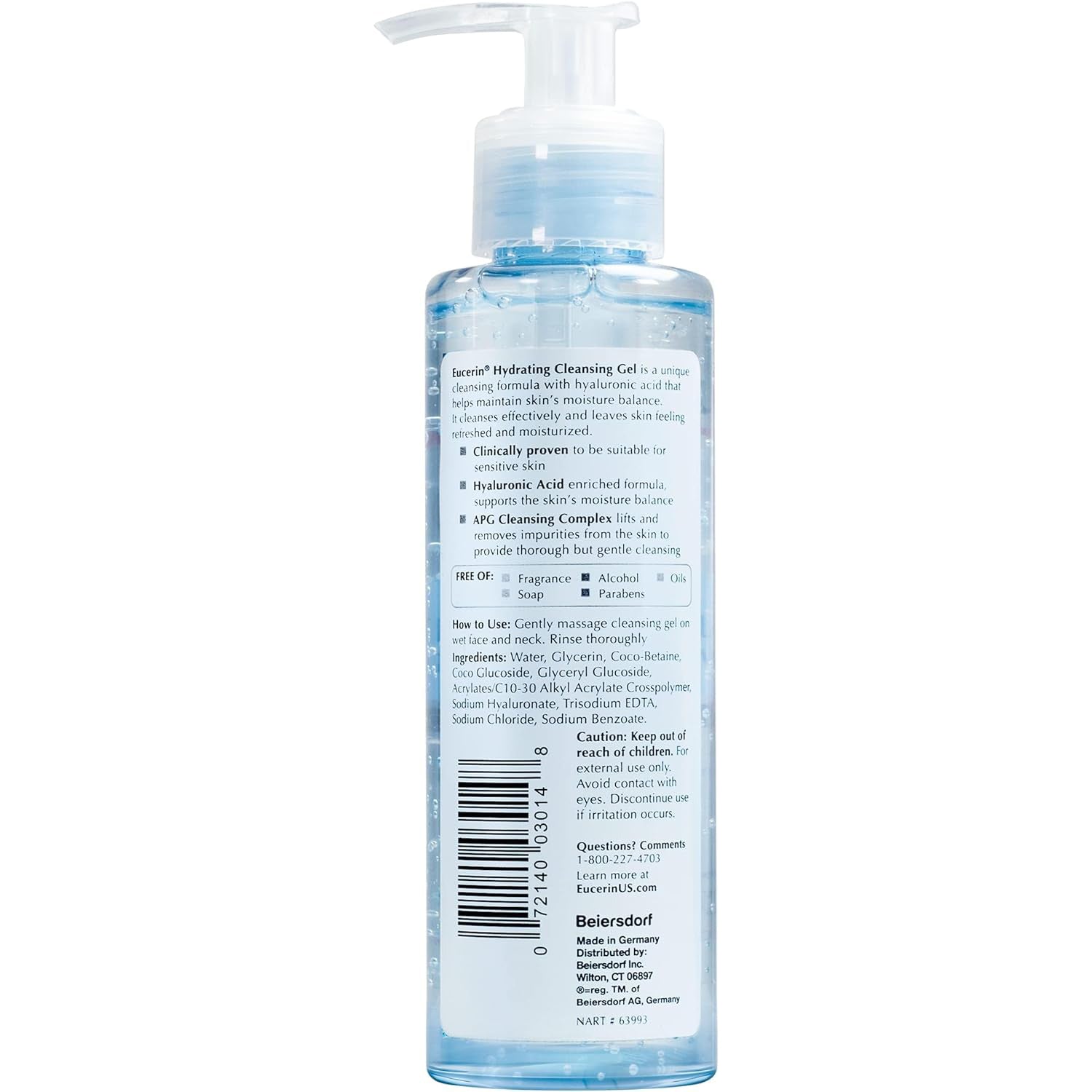 Eucerin Hydrating Cleansing Gel, Daily Facial Cleanser Formulated with Hyaluronic Acid, 6.8 Fl Oz