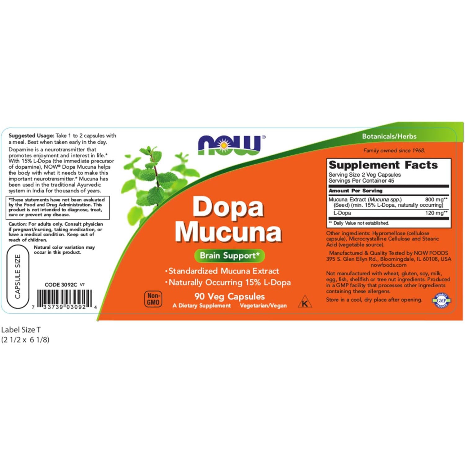 NOW DOPA Mucuna,90 Veg Capsules
