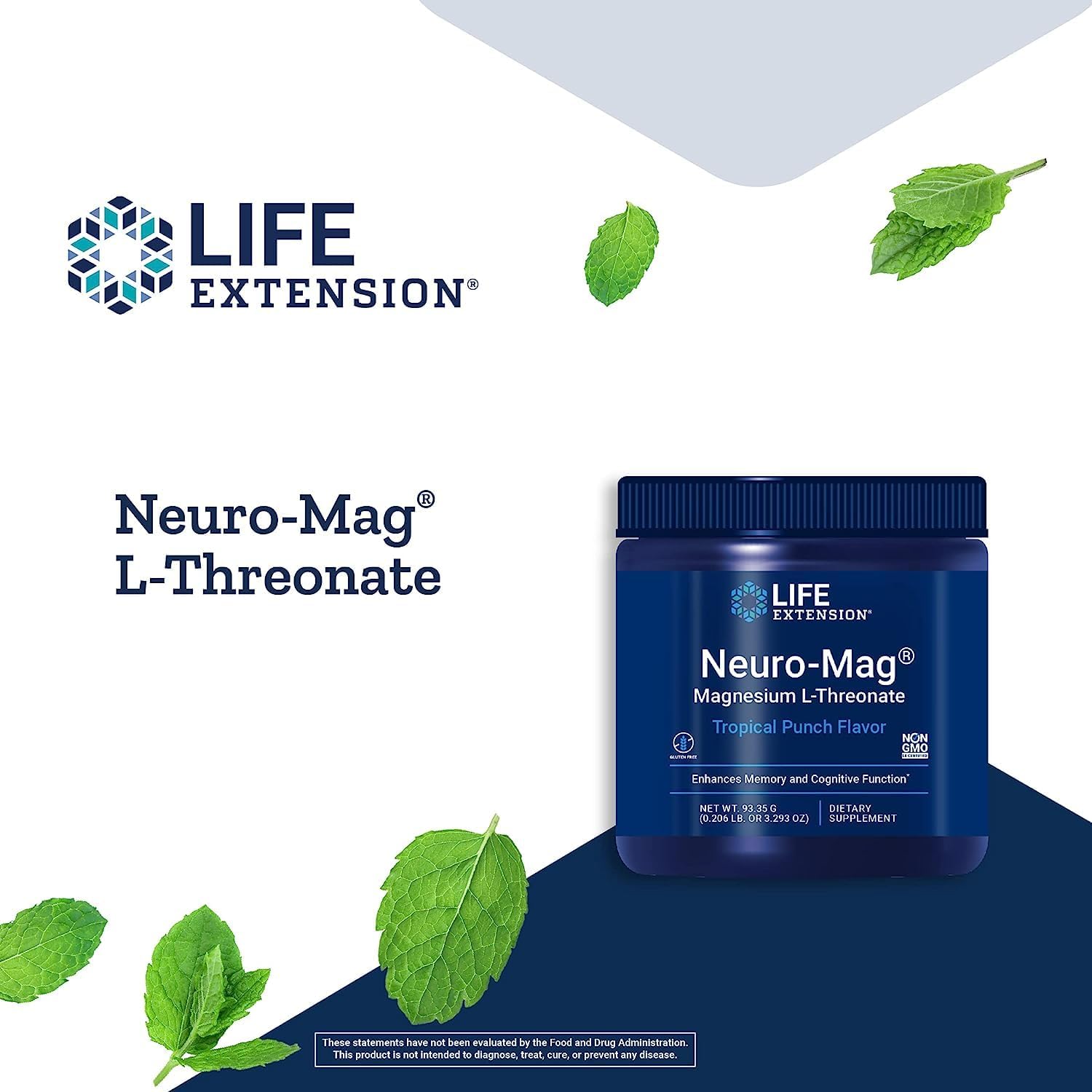 Life Extension Neuro-Mag Magnesium Threonate, Tropical Punch, 3.293 Ounce