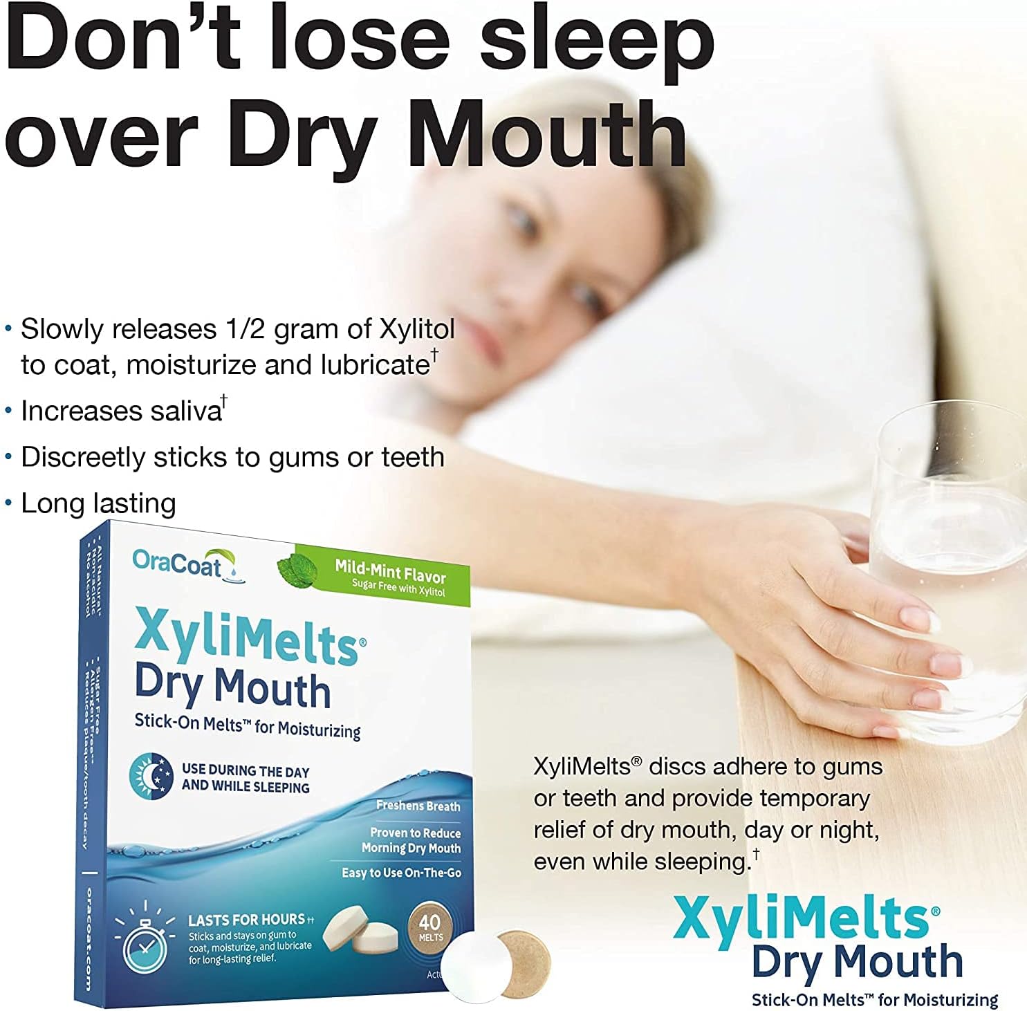 OraCoat XyliMelts for Dry Mouth, Stick-on Melts for Moisturizing,Fresh Breath Gluten Free, Mild-Mint Flavour (240)