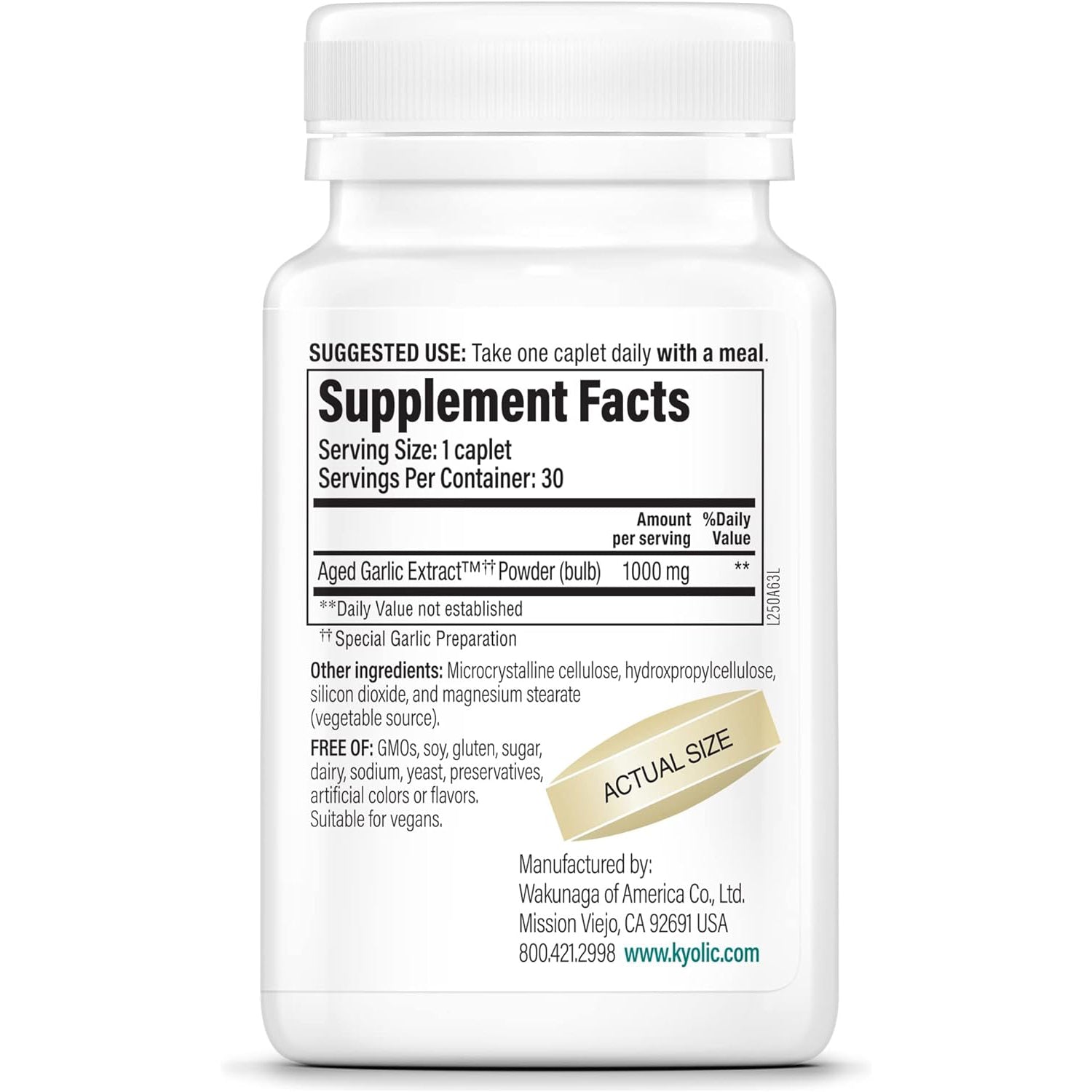 Kyolic Aged Garlic Extract One Per Day Cardiovascular Supplement, 30 Vegetarian Capsules