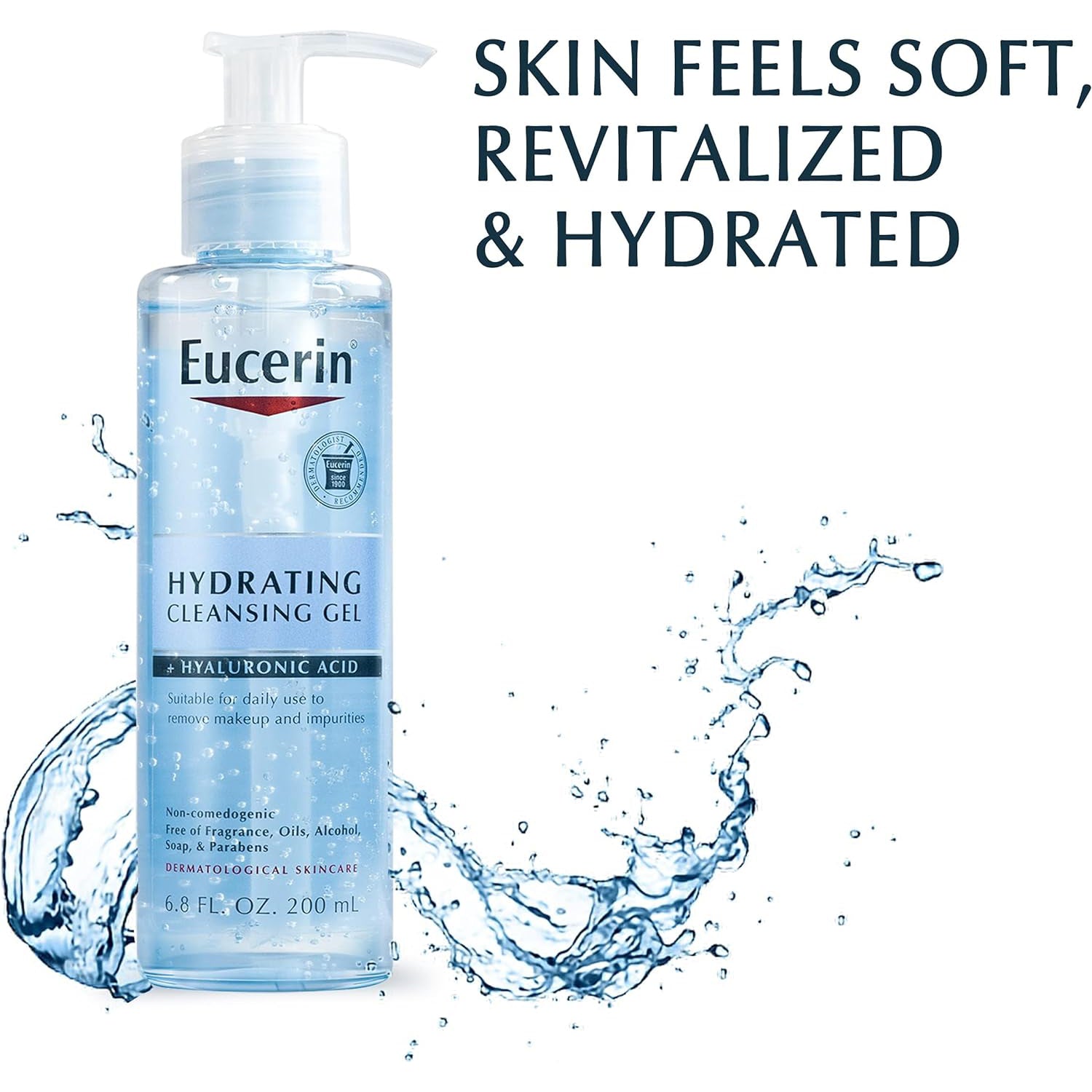 Eucerin Hydrating Cleansing Gel, Daily Facial Cleanser Formulated with Hyaluronic Acid, 6.8 Fl Oz