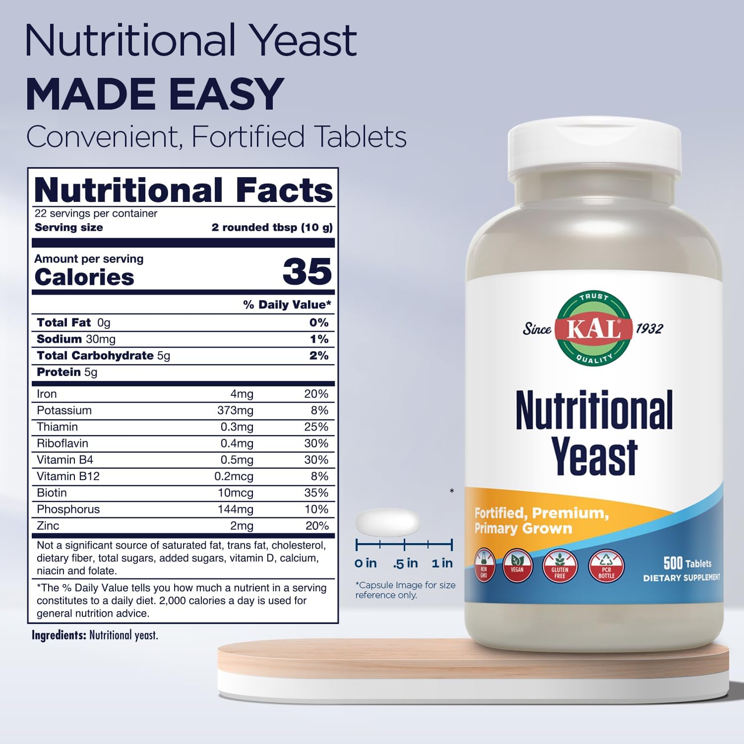 KAL Nutritional Yeast, 500 Count