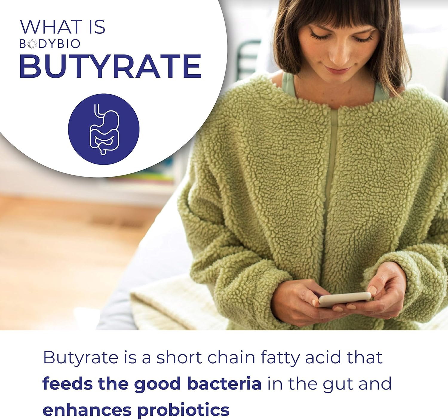 BodyBio Butyrate with Sodium - Supports Healthy Digestion, Gut & Microbiome - Increases Leptin Production for Appetite Control - No Fillers or Additives - 60 Capsules