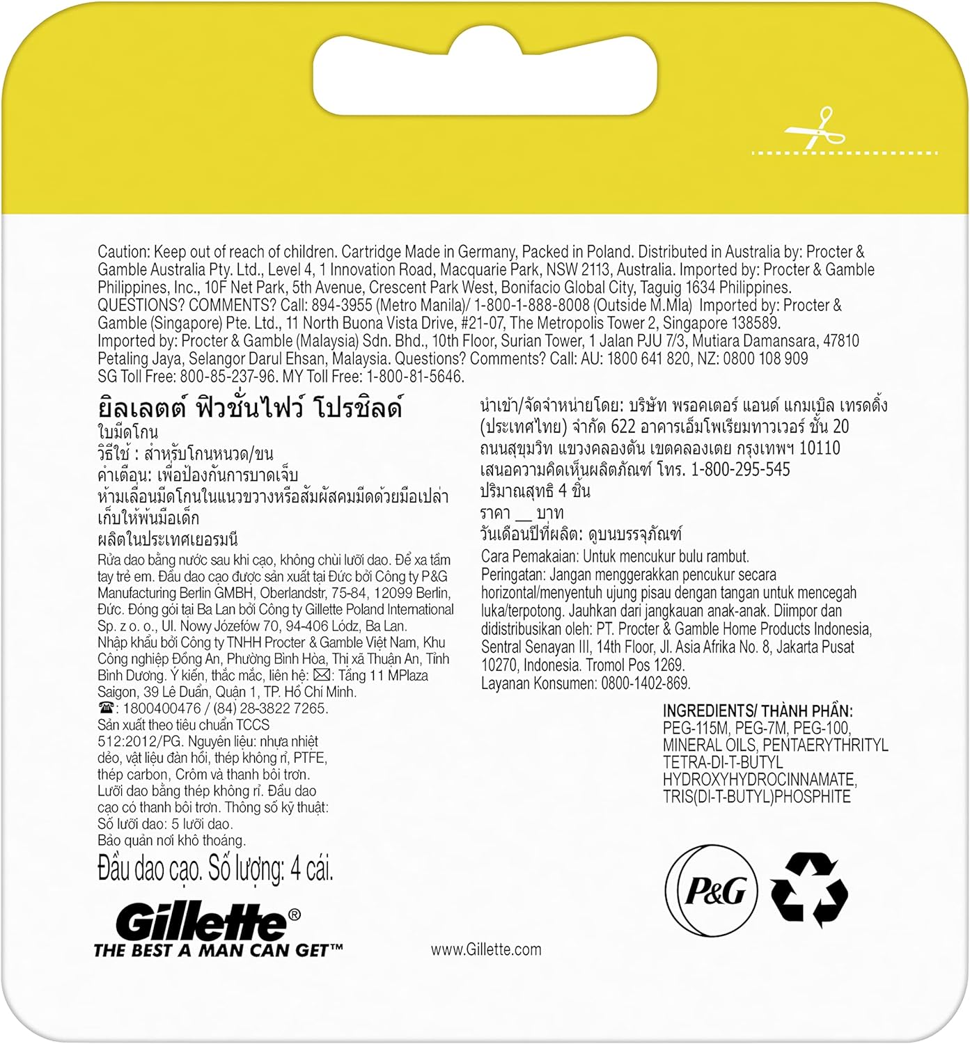Gillette Fusion Proshield Men's Fusion Razor Blade Refills, 4 Pack