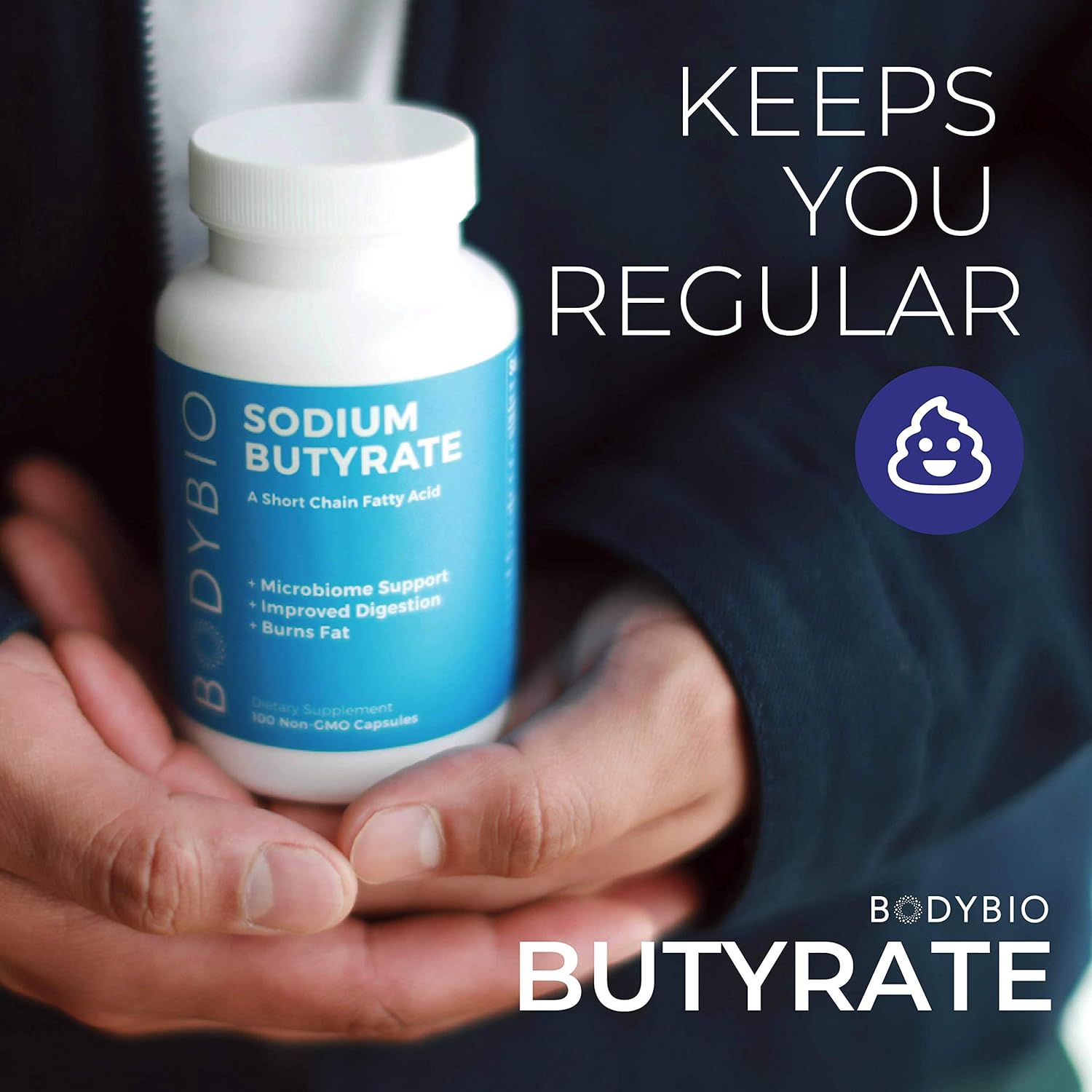 BodyBio Butyrate with Sodium - Supports Healthy Digestion, Gut & Microbiome - Increases Leptin Production for Appetite Control - No Fillers or Additives - 60 Capsules