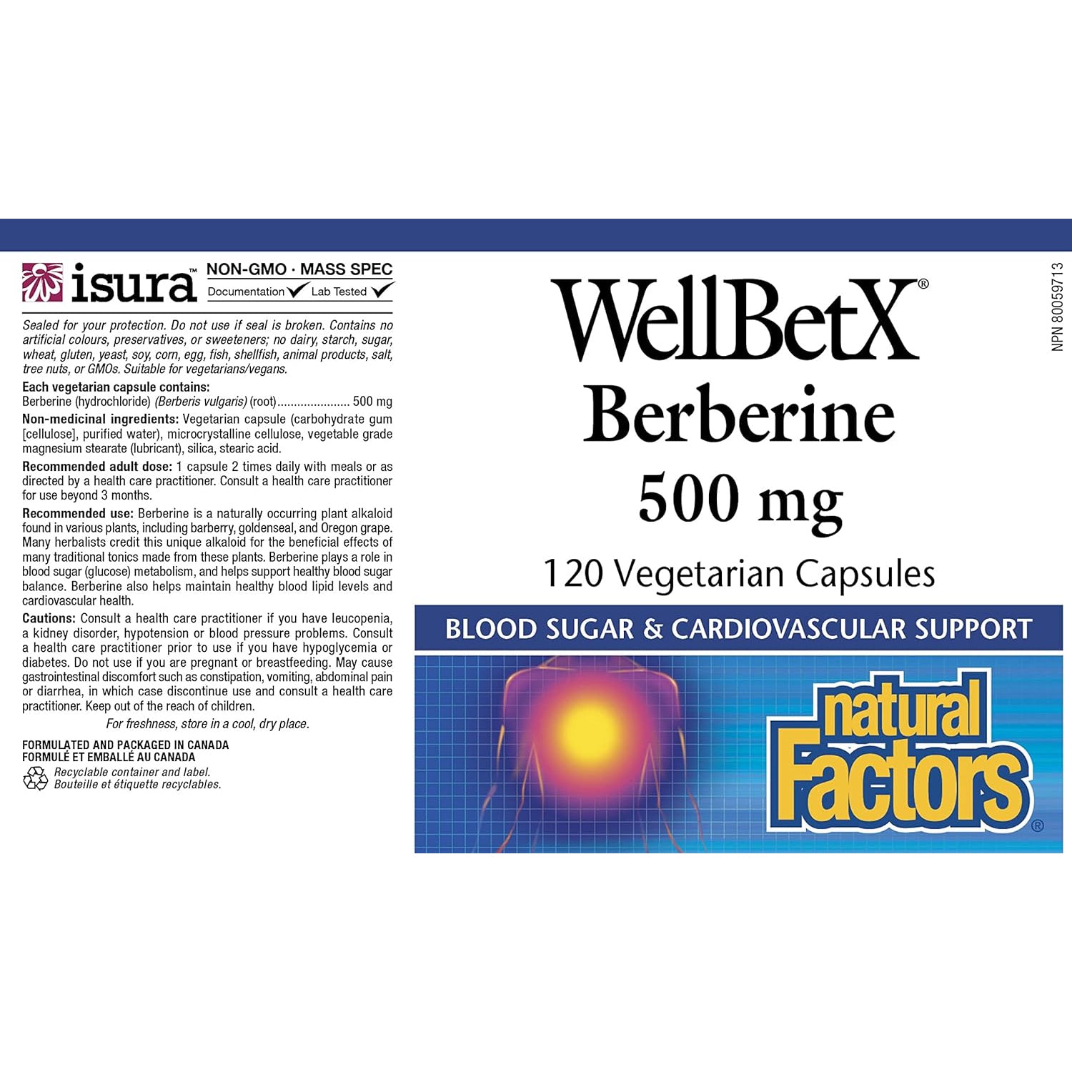 Natural Factors WellBetX Berberine 500 mg 120 Vegetarian Capsules