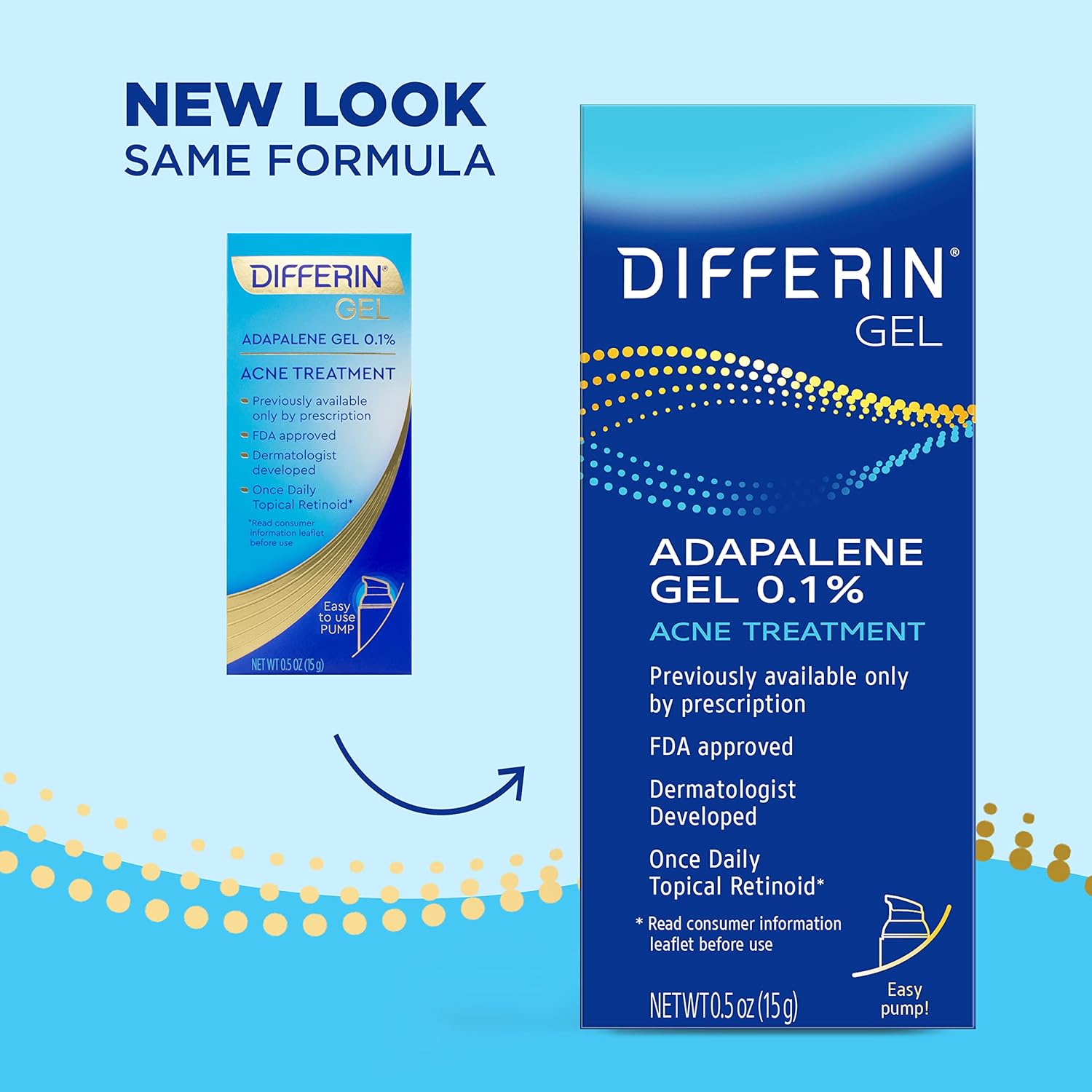Differin Acne Treatment Gel, 30 Day Supply, Retinoid Treatment for Face with 0.1% Adapalene, Gentle Skin Care for Acne Prone Sensitive Skin, 15g Pump