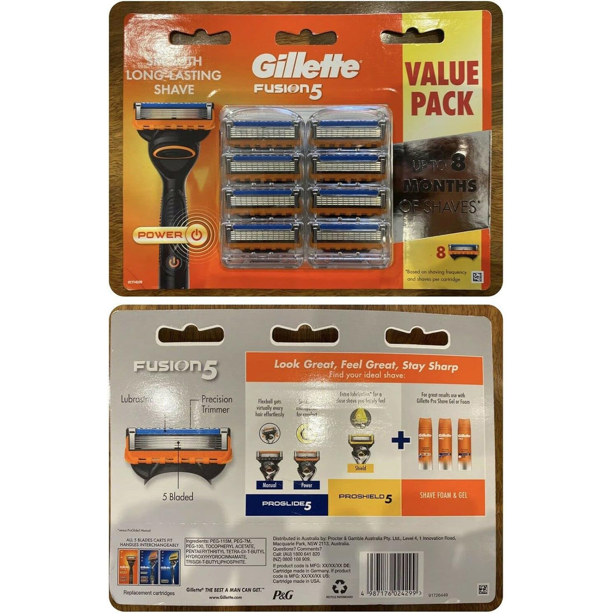 Gillette Men's Fusion 5 Shaving Razor Value Pack with 8 Cartridges'