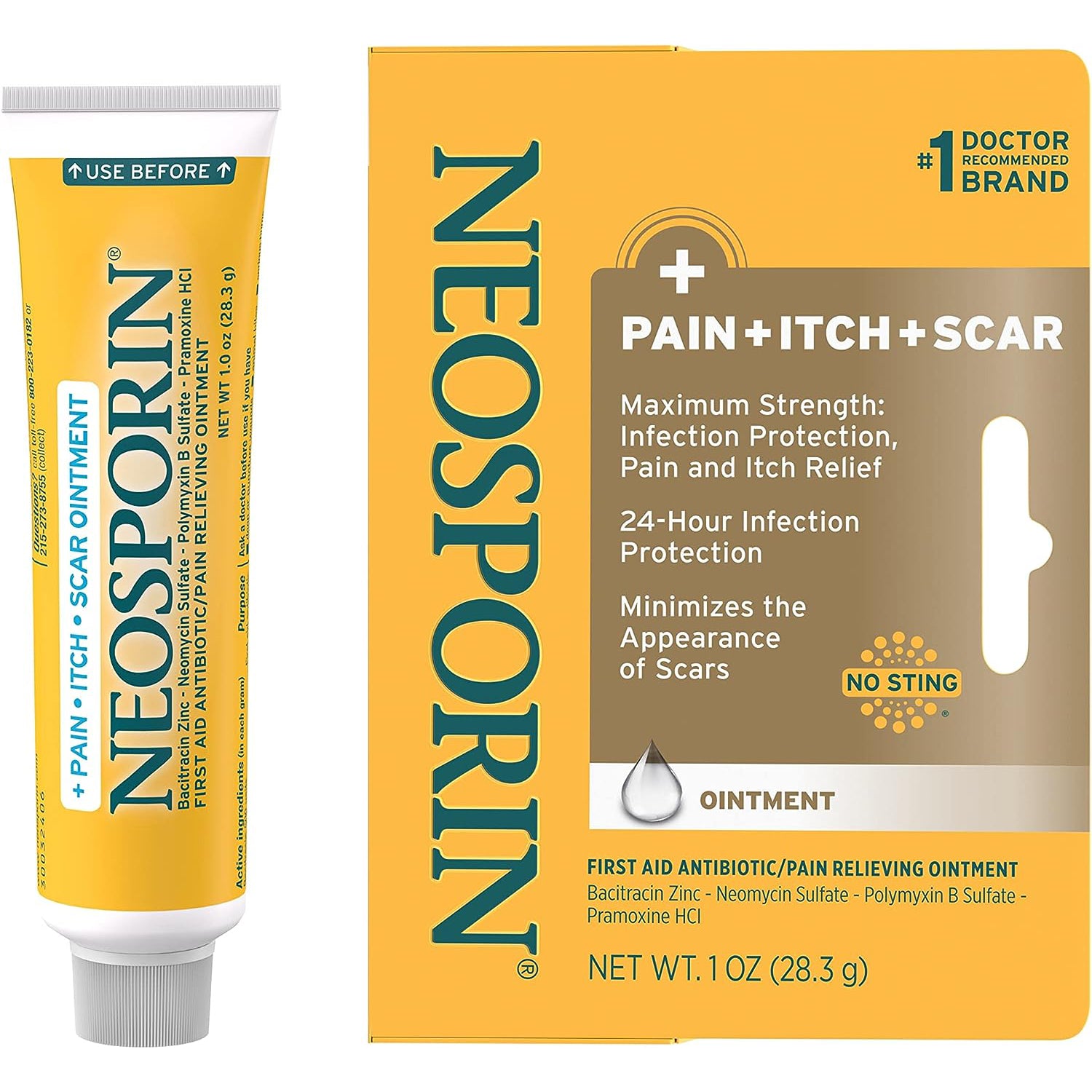 Neosporin Pain Itch Scar Antibiotic Ointment for Infection Prevention and Pain Relief, 1.0 oz